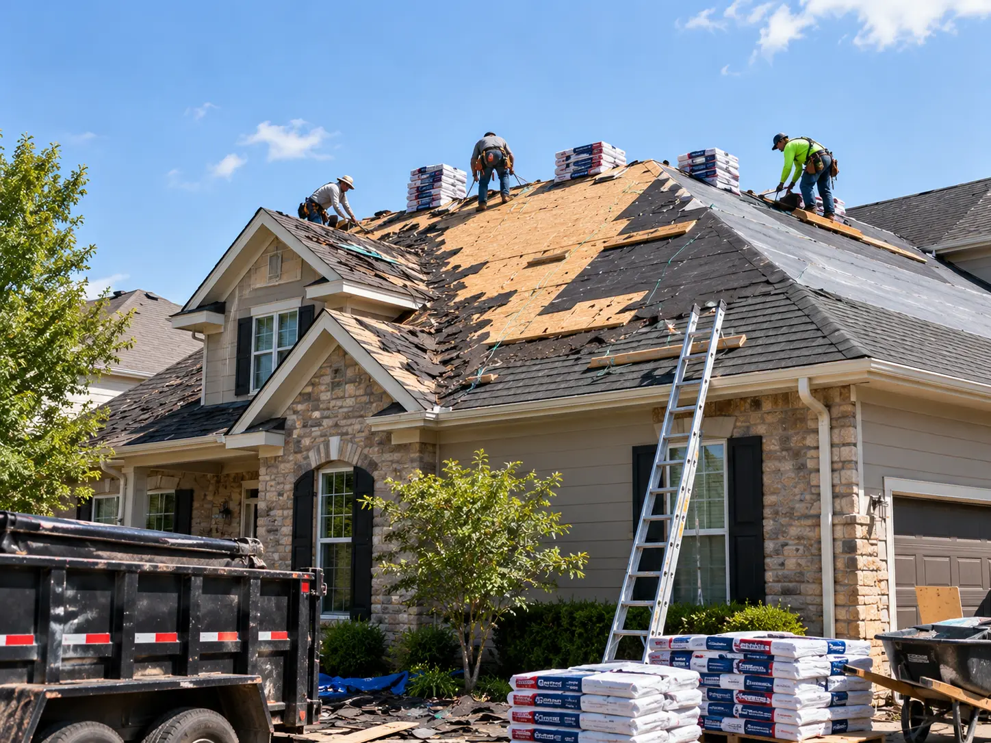 Residential roof replacement in progress